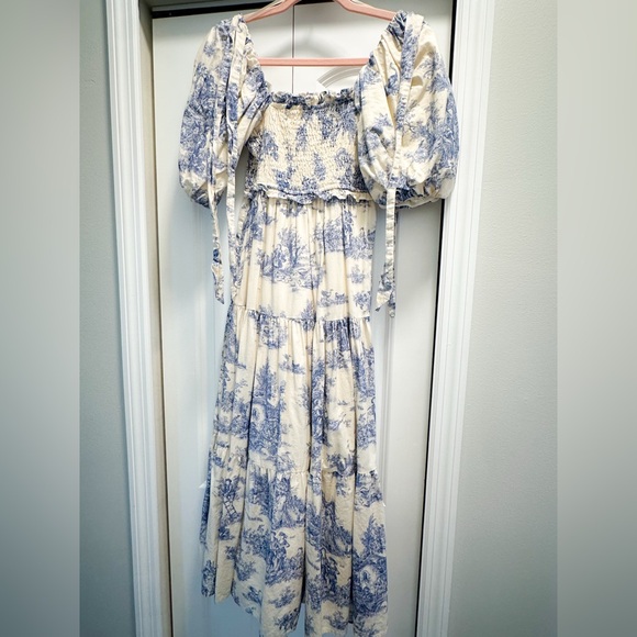 Chic Blue and Cream Midi Dress - Picture 4 of 4